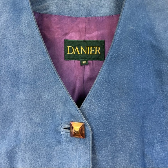 Vintage 90’s Danier Canada Blue Suede Leather Studded Blazer Jacket - Picture 3 of 9